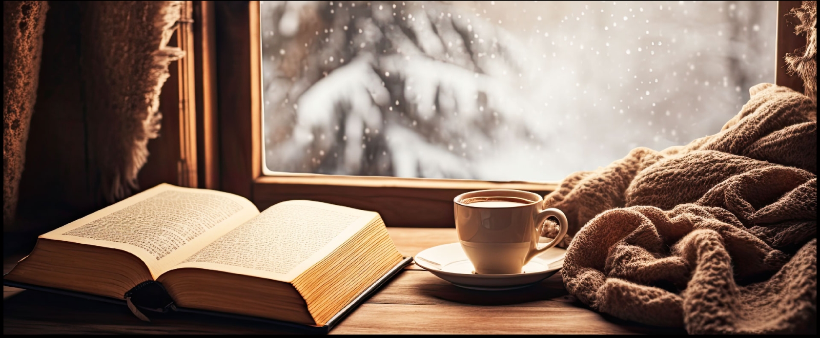 Winter Reading - book, blanket, mug